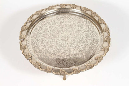 Antique Moroccan Silver-Plated Tea Tray Table on Removable Legs Fez, circa 1920