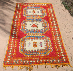 1960s Vintage Orange Moroccan Berber Rug