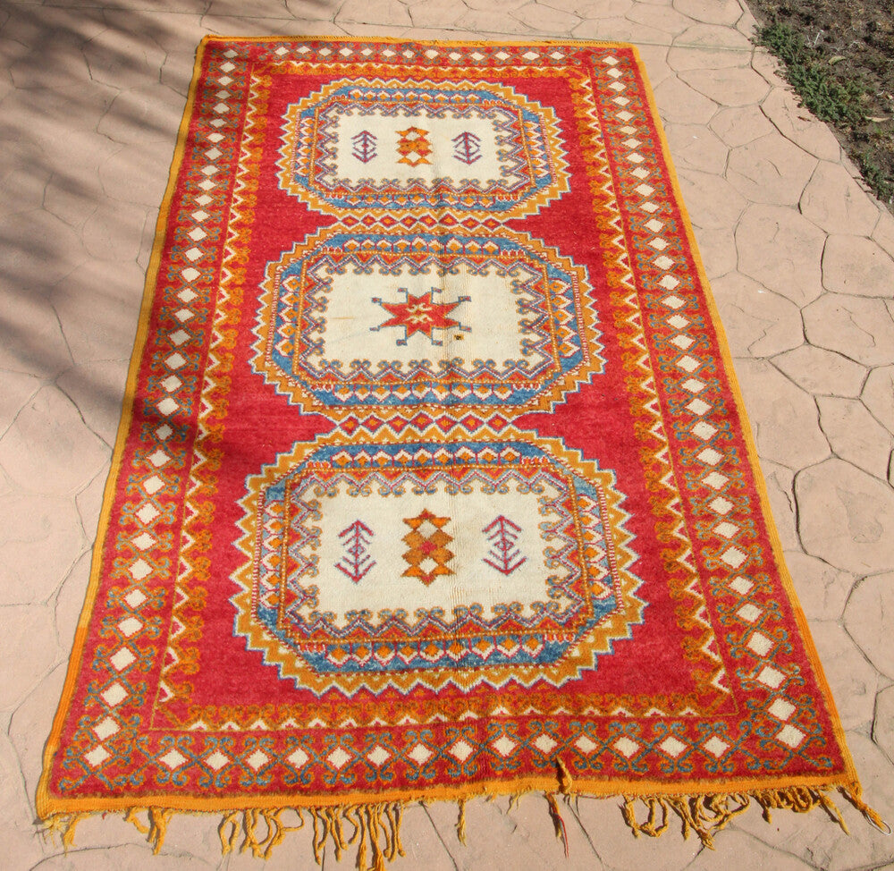 1960s Vintage Orange Moroccan Berber Rug