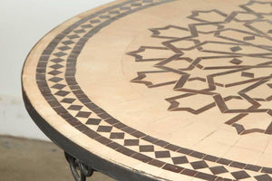 Moroccan Round Mosaic Outdoor Tile Table on Iron Base 47 in