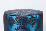 Vintage Blue Upholstered Round Moroccan Pouf