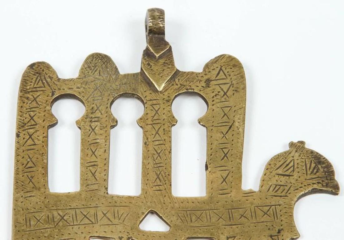 Hand-Carved Brass Khamsa by Berber Tribes of Morocco, 1920s