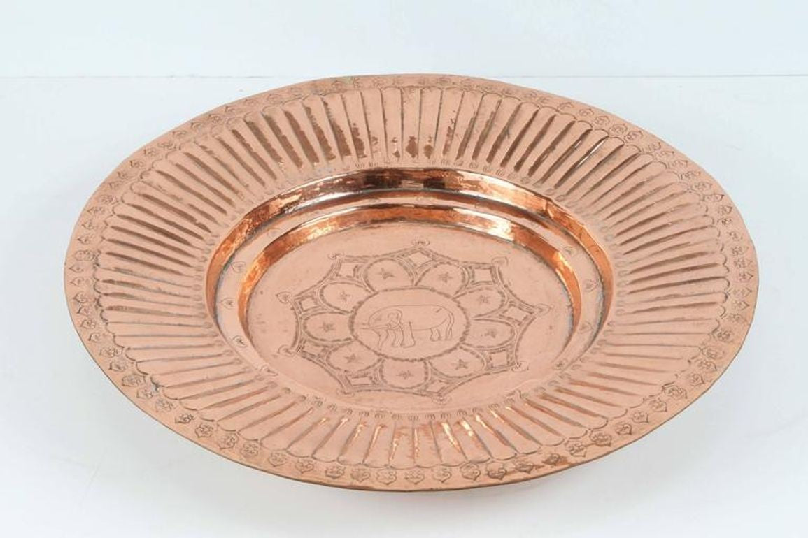 Vintage Asian Hand-Hammered Copper Elephant Tray or Wall Plaque Bowl 1940s