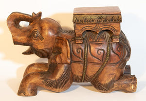Vintage Asian Elephant Hand-Carved Wooden Stool