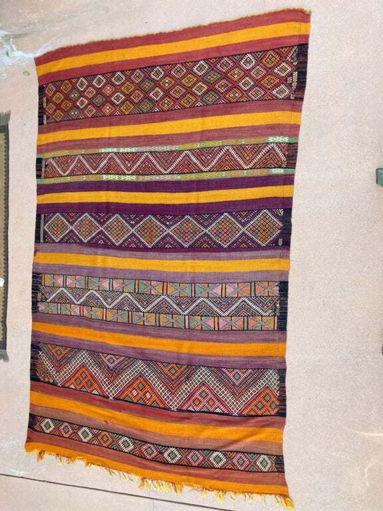 Vintage Hand-Woven Berber Kilim Rug by Moroccan Artisans, 6.5x10 ft