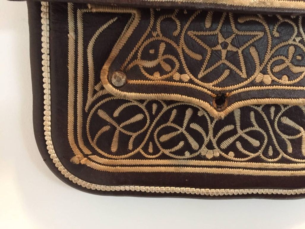 Collectible Vintage Hand-tooled Leather African Berber Tribal Moroccan Bag 1960