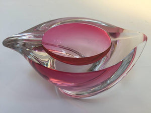 Crystal Pink Ashtray for Val Saint Lambert, Signed