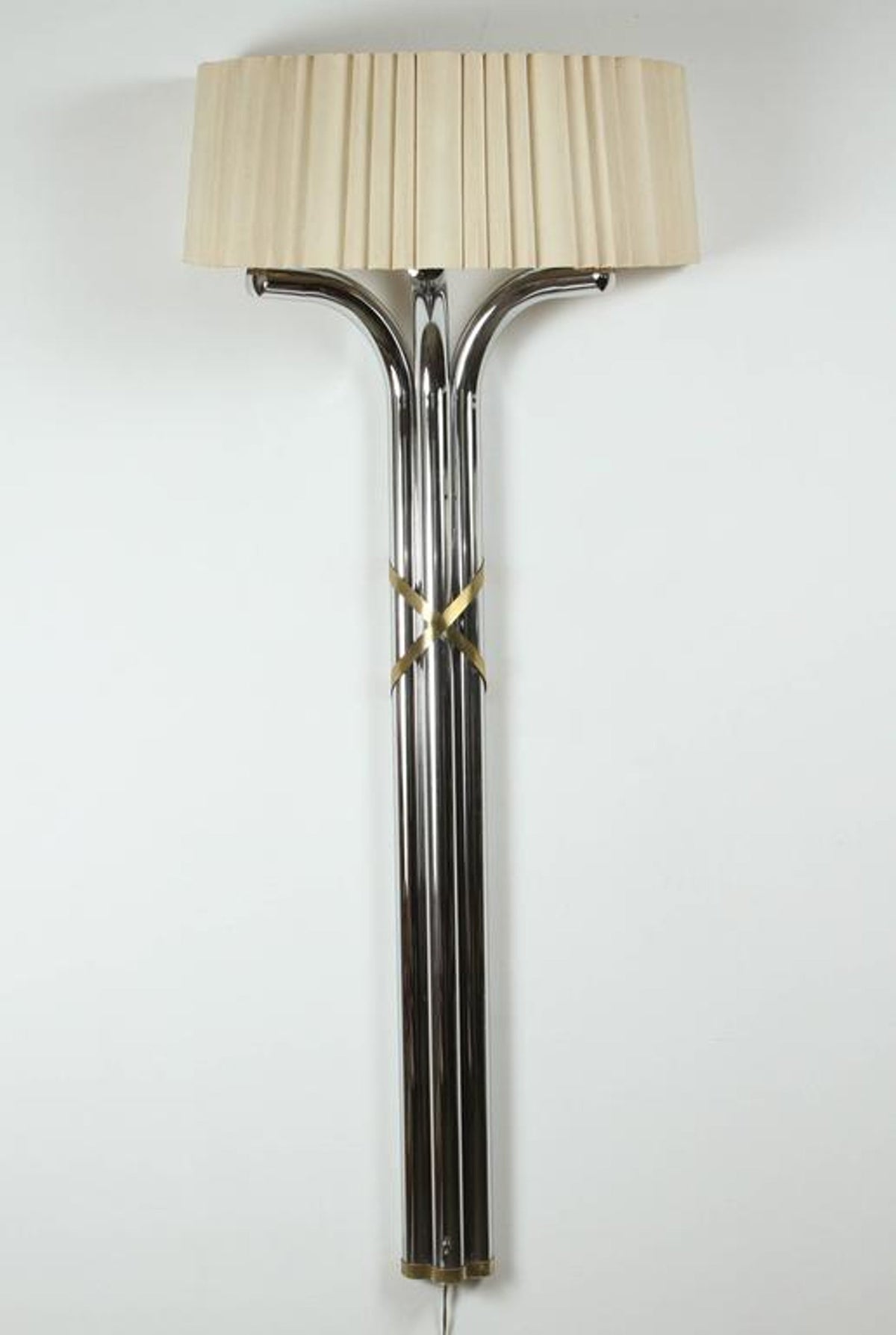 Pair of Monumental 1970s Chrome and Brass Wall Sconces, Jansen Style – view 2