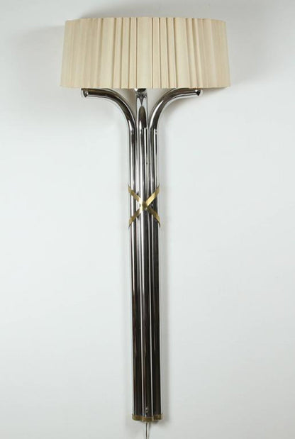 Pair of Monumental 1970s Chrome and Brass Wall Sconces, Jansen Style – view 2
