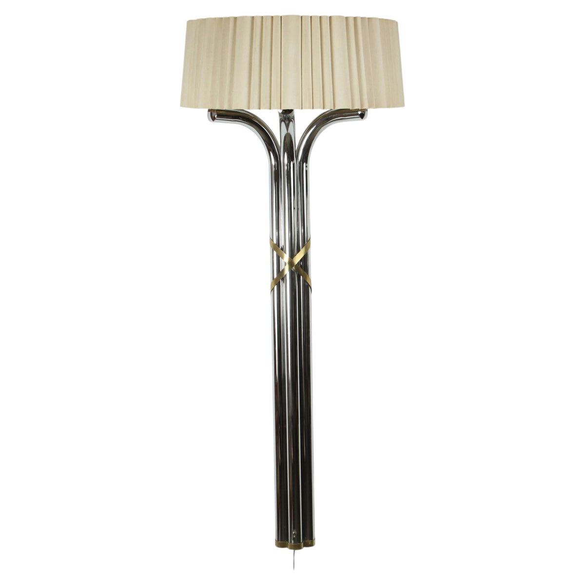 Pair of Monumental 1970s Chrome and Brass Wall Sconces, Jansen Style