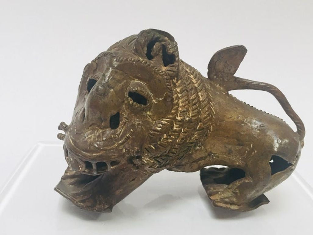 Vintage West African Cast-Brass Mythical Lion Folk Art Sculpture, circa 1960