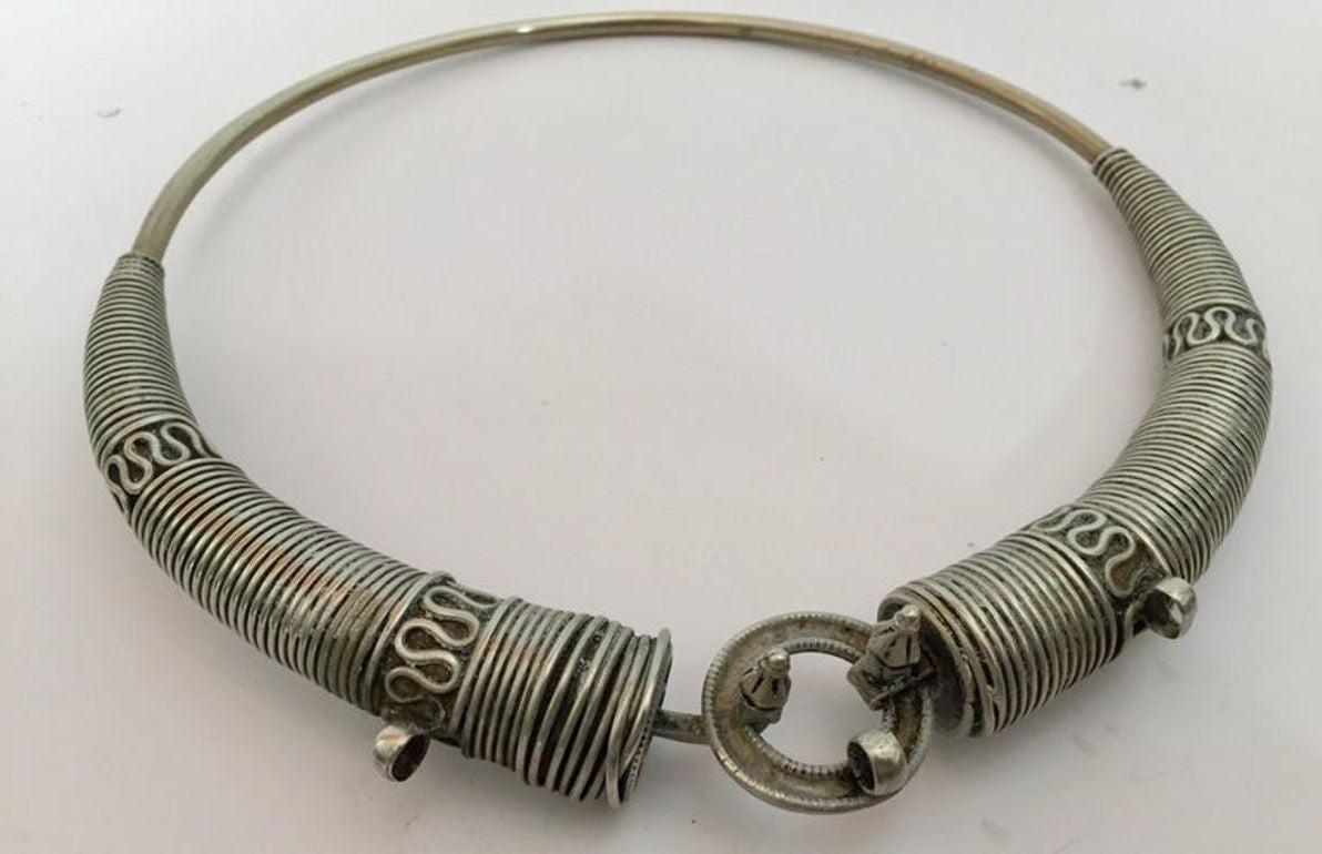 Traditional Silver Torque Necklace Chocker from Rajasthan India