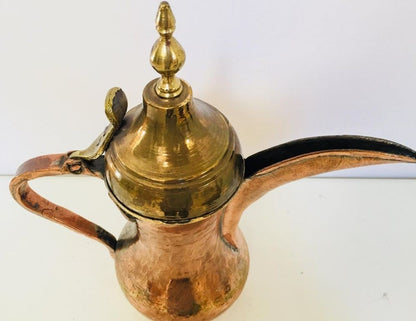Antique Dallah Coffee Pot, Hand-Hammered Copper & Brass, Oman, 1890