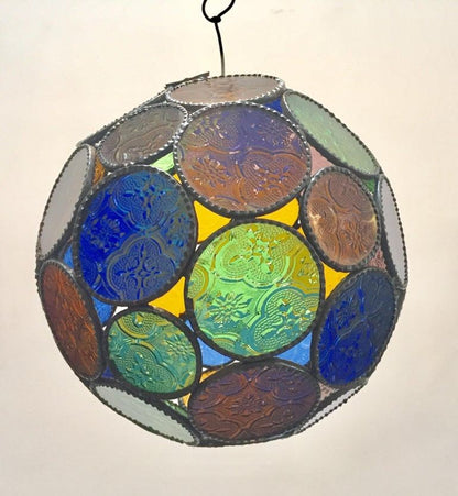 Handcrafted Moroccan Moorish Glass Orb Lantern with Multi-Color Glass