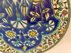 Turkish Ceramic Plate with Hand-painted Iznik Floral Design 1950s