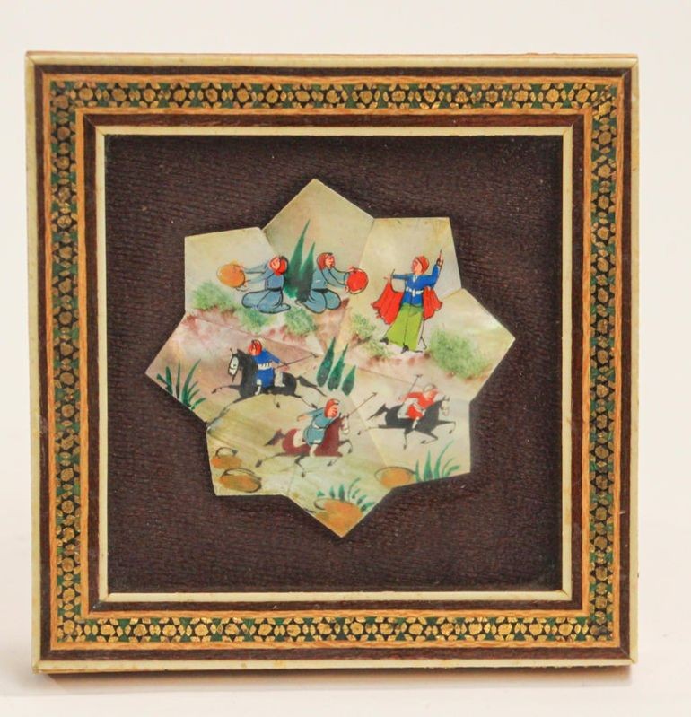Framed Middle Eastern Miniature Painting on Shell