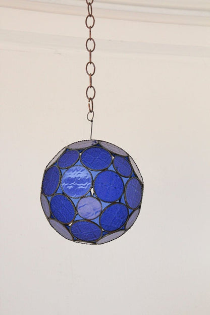 Vintage Moroccan Cobalt Blue Glass Orb Lantern, Marrakech, circa 1970