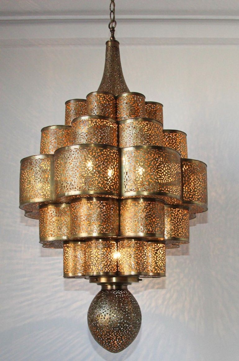 Large Moroccan Brass Chandelier Moorish Alhambra