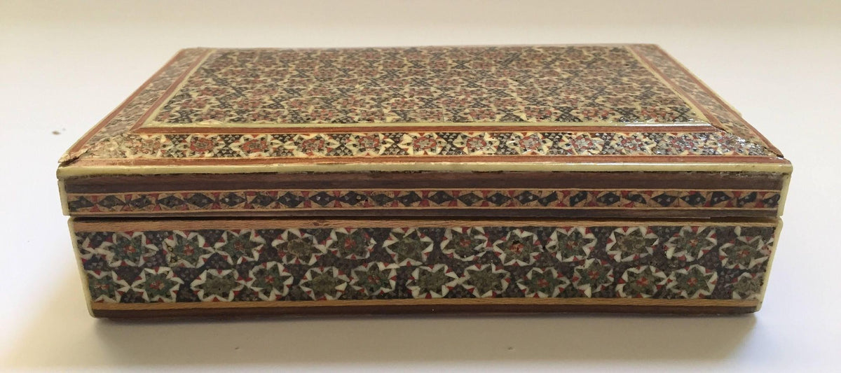 Handcrafted Persian Micro Mosaic Box with Geometric Design, 1940