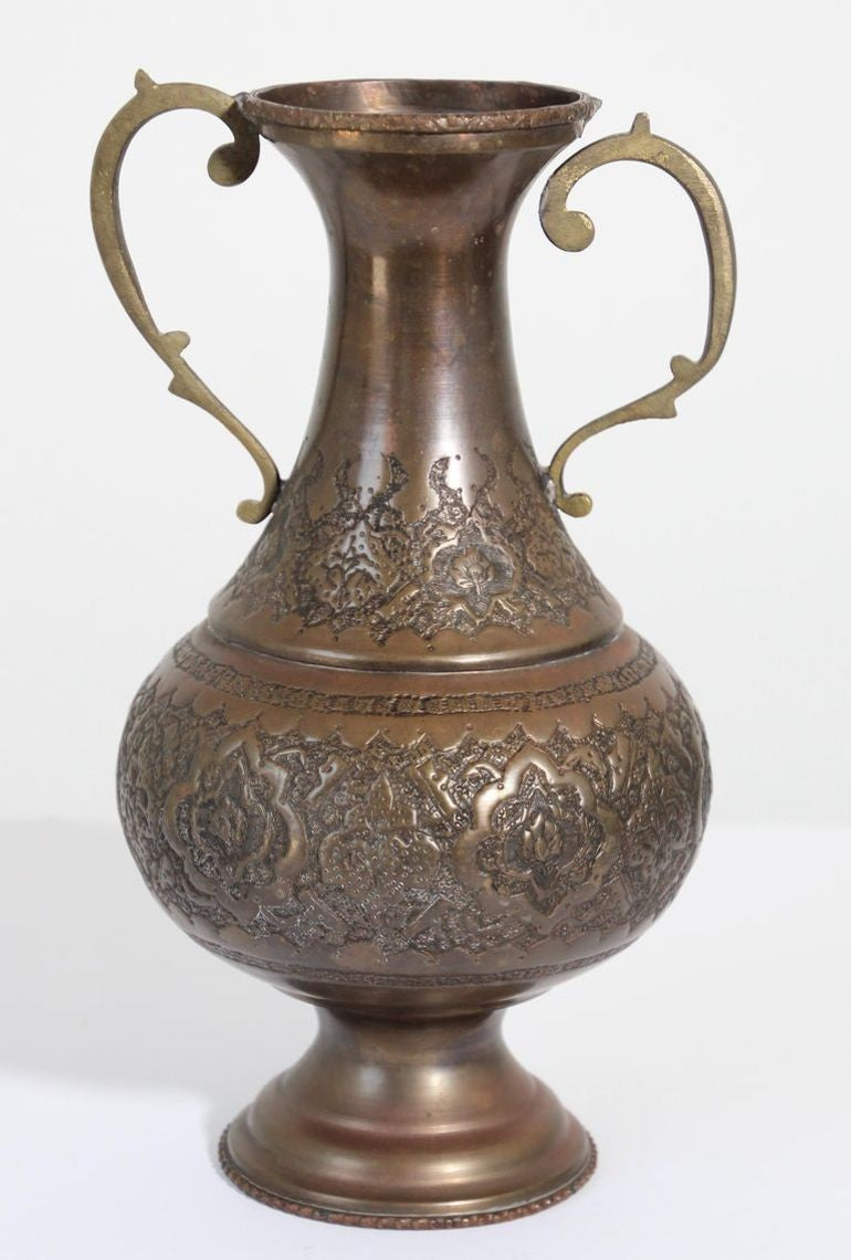 Moorish Copper Footed Vase, Handmade Turkish Design, Mid-20th Century