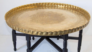 Moroccan Round Brass Tray Table on Folding Stand
