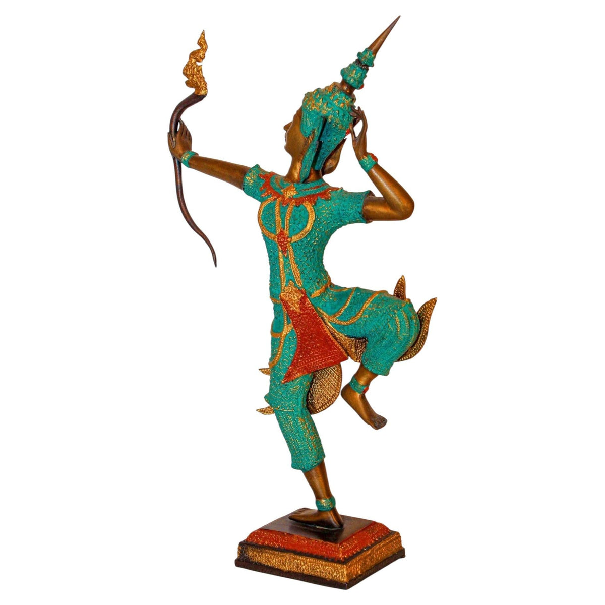 Vintage Bronze Gold and Green Thai Figurine of Prince Rama with a Bow — additional view 15