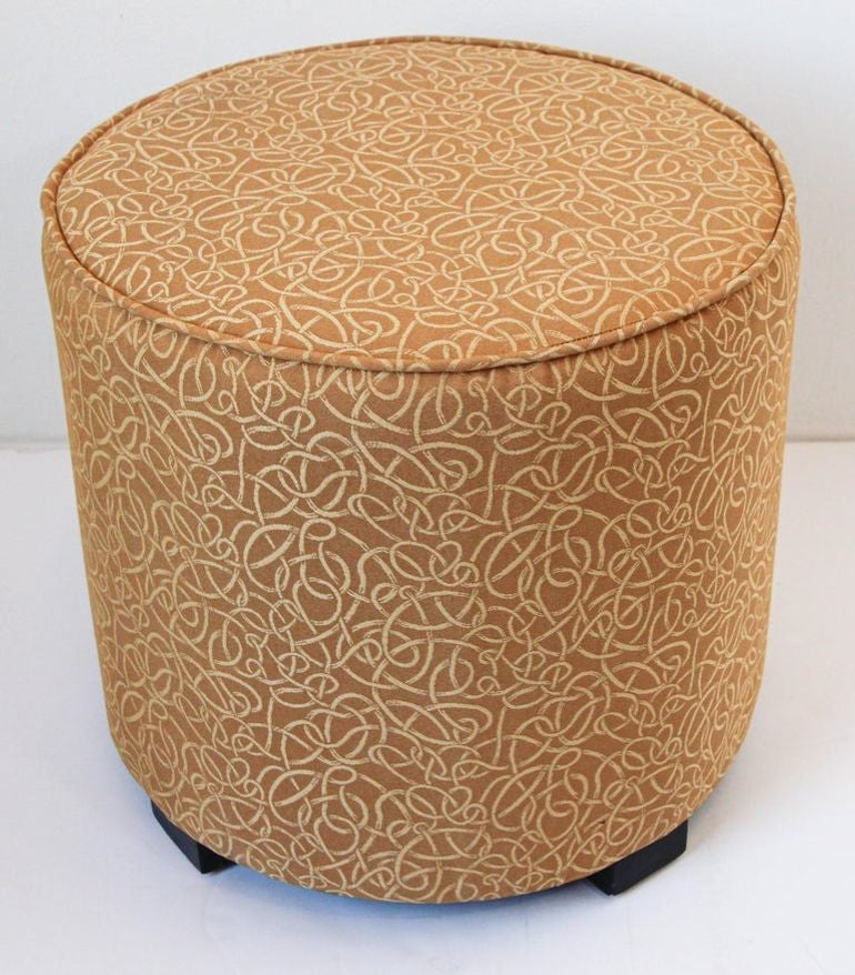Moroccan Art Deco Style Pouf Upholstered in Gold Fabric Stool