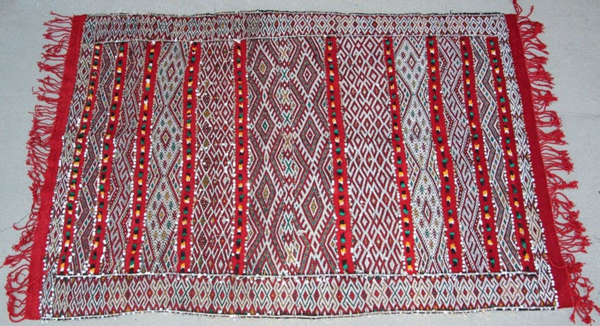 1960s Moroccan Vintage Berber Textile with Sequins North Africa, Handira