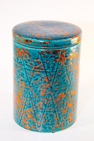 Moroccan Ceramic Blue and Copper Urn with Lid