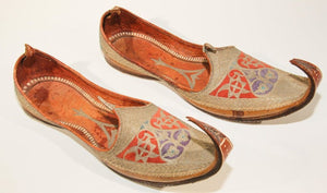 Antique Leather Mughal Shoes with Gold Embroidered