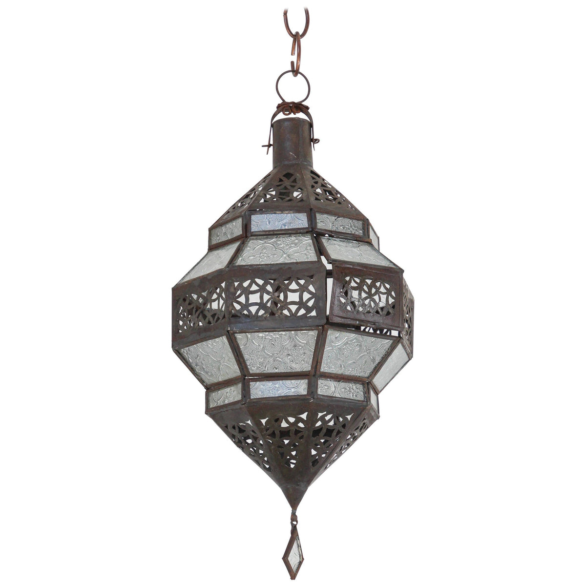 Handcrafted Moroccan Metal Lantern with Clear Glass, Octagonal Design