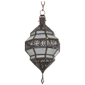 Handcrafted Moroccan Metal Lantern with Clear Glass, Octagonal Design