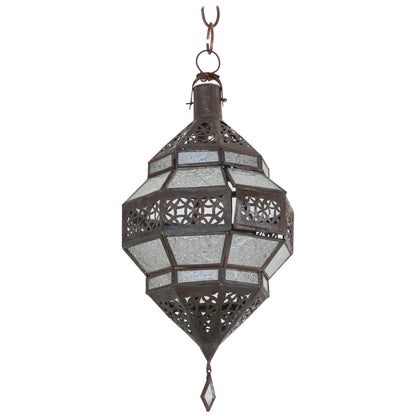 Handcrafted Moroccan Metal Lantern with Clear Glass, Octagonal Design