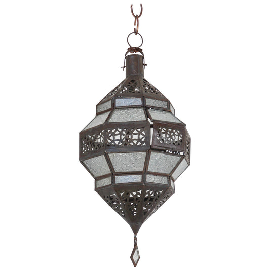 Handcrafted Moroccan Metal Lantern with Clear Glass, Octagonal Design