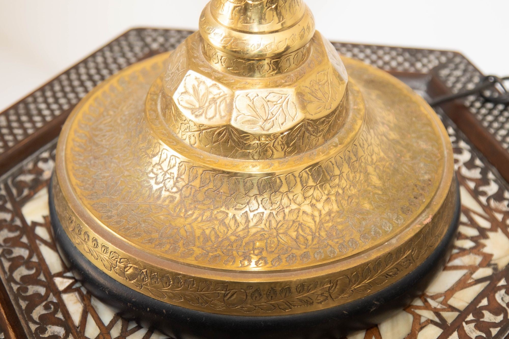 Vintage Polished Etched Solid Brass Candle Holder Table Lamp India