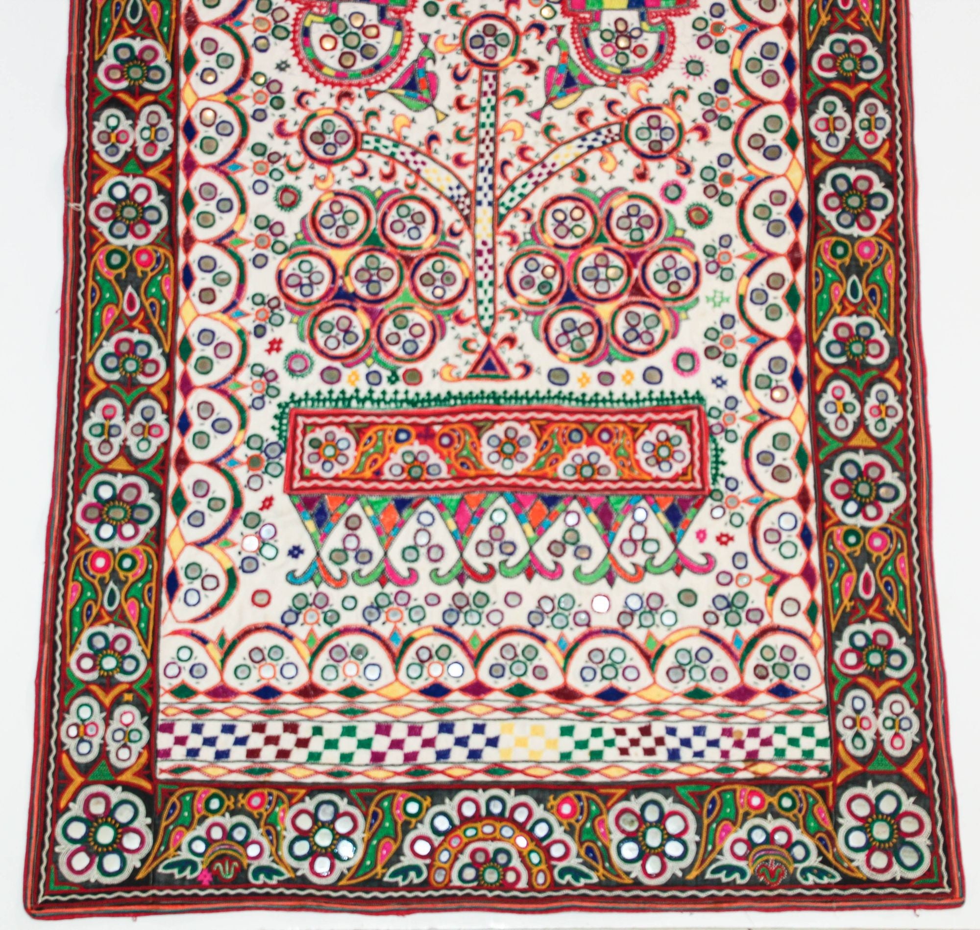 1920's Indian Gujarati Rabari Kutch Silk Embroidered Ethnic Textile with Mirror