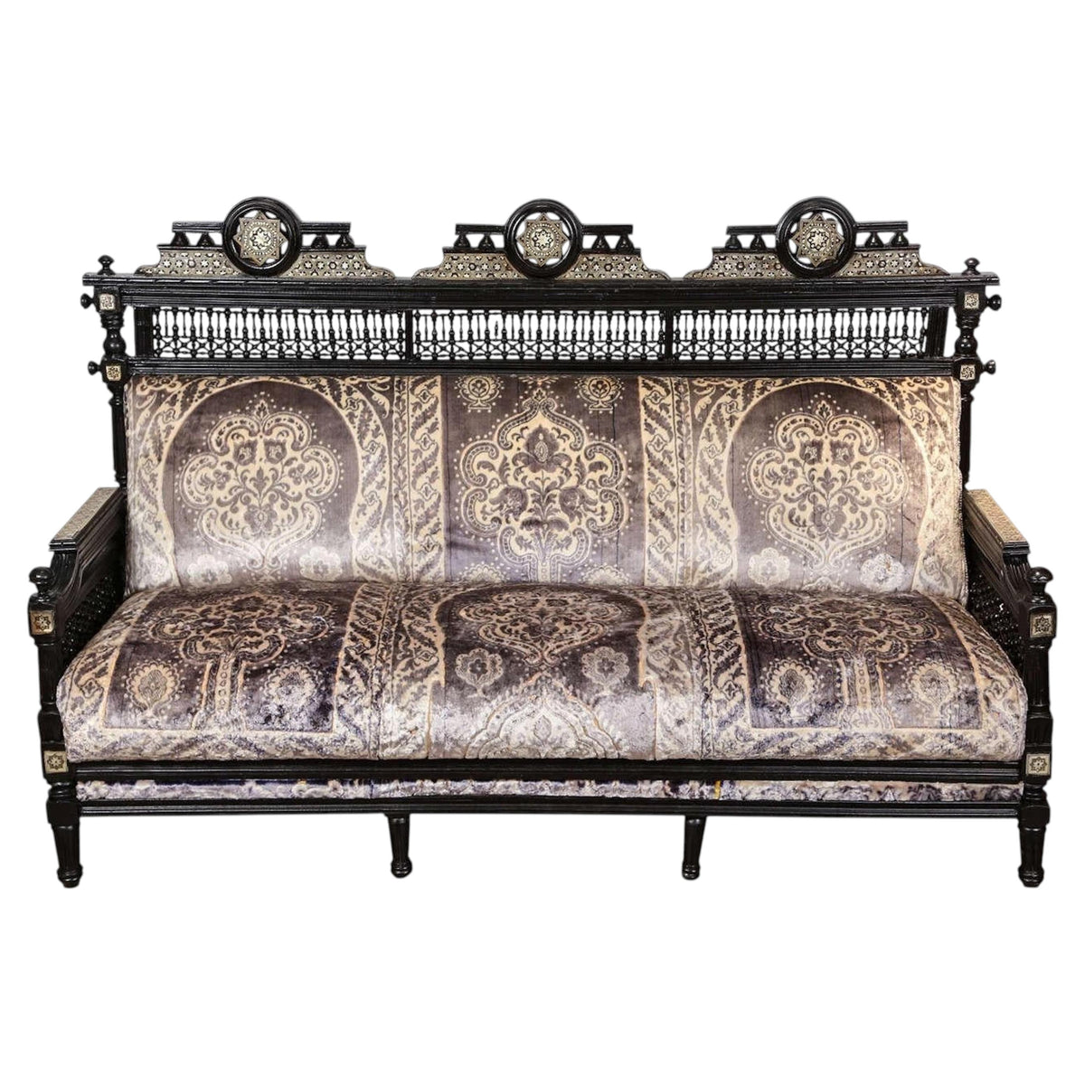 Late 19th-Century Egyptian Moorish Walnut Mashrabiya Settee — Egypt
