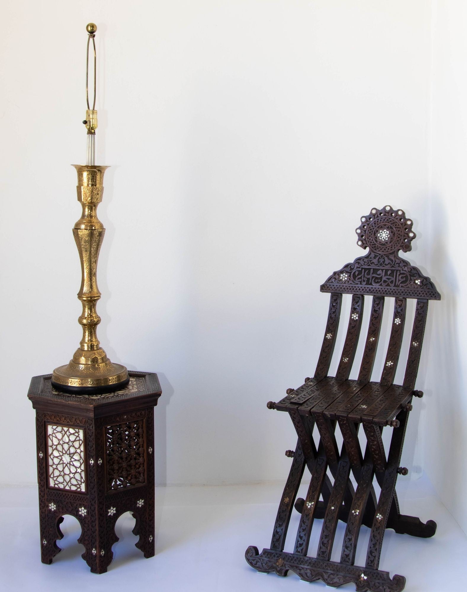 Vintage Polished Etched Solid Brass Candle Holder Table Lamp India