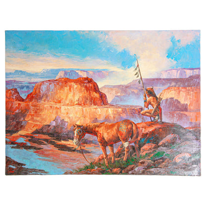 Native American Hunter with his Mustang Oil Painting — main image