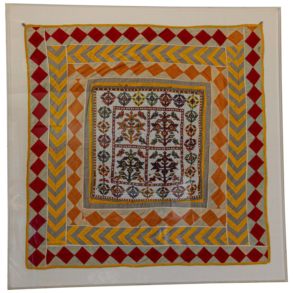 Vintage Gujarat Saurashta Ethnic Beaded Textile India Framed — main image