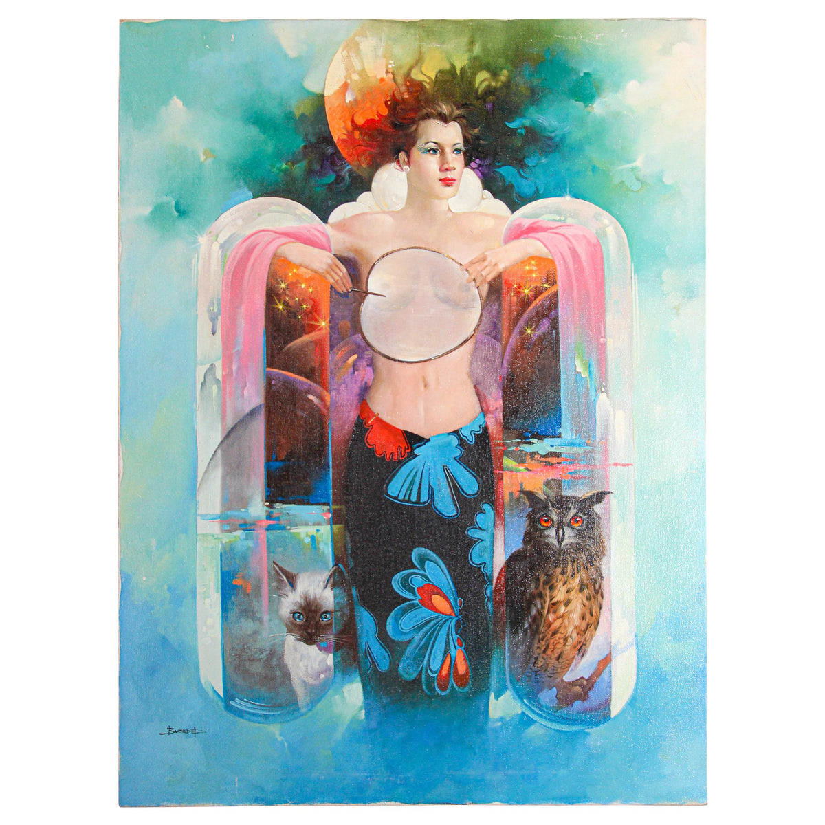 Moon Goddess Oil Painting on Canvas, Modern, Signed, Late 20th Century — main image