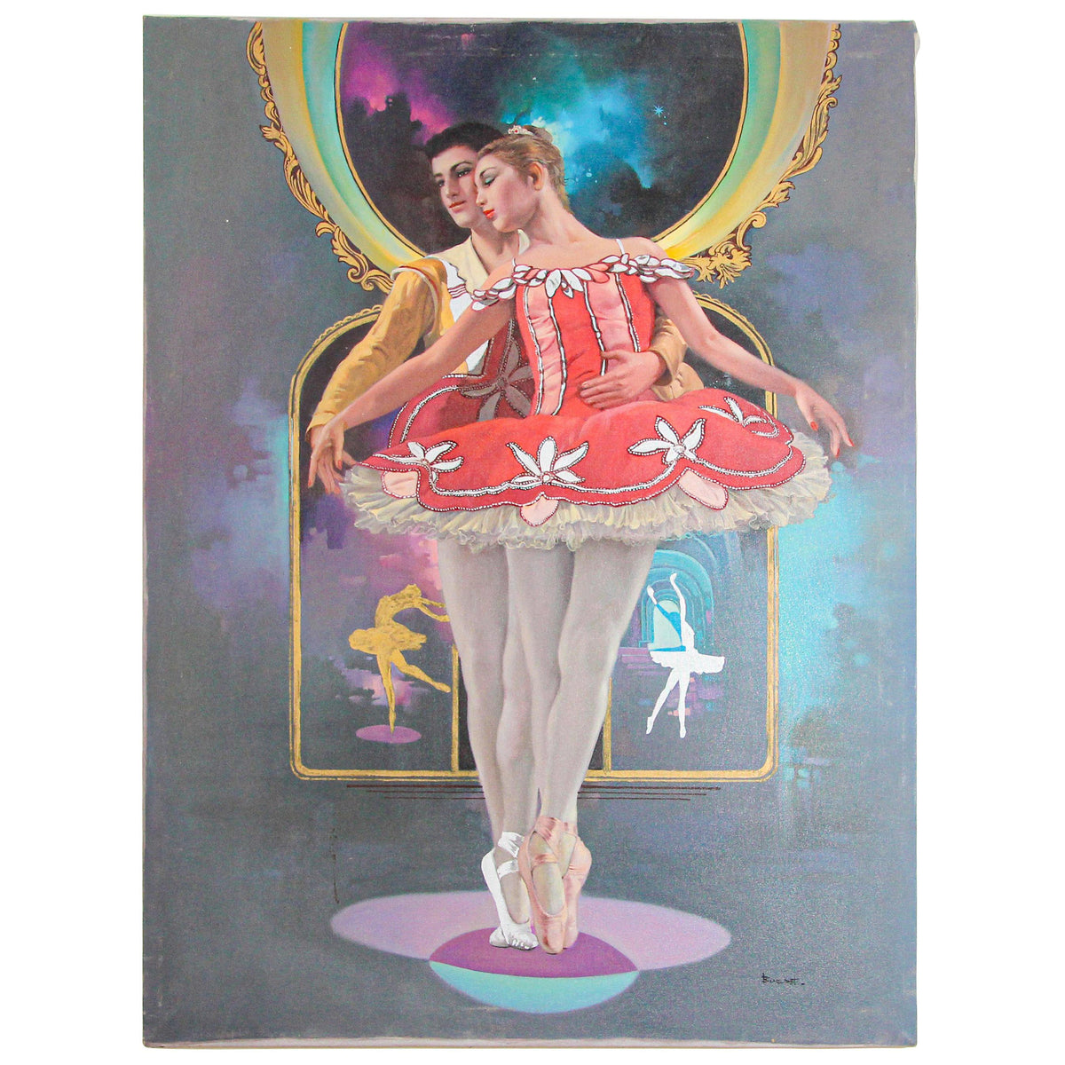 Mid-20th Century Signed Oil Painting of Classical Ballet Dancers — main image