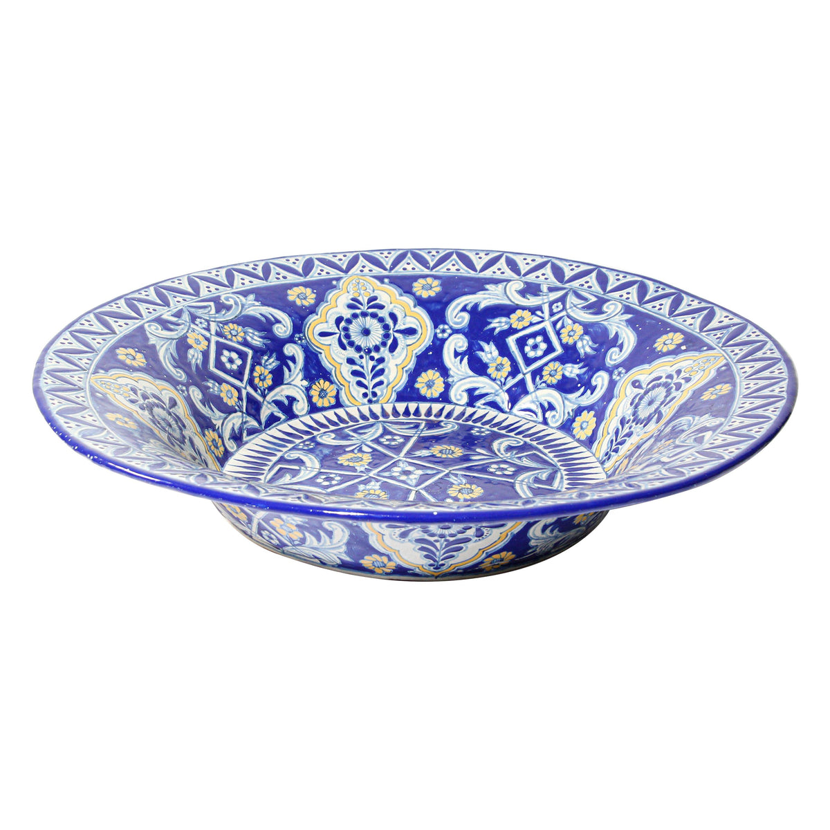 Oversized Blue and White Mexican Talavera Glazed Ceramic Bowl — Mexico