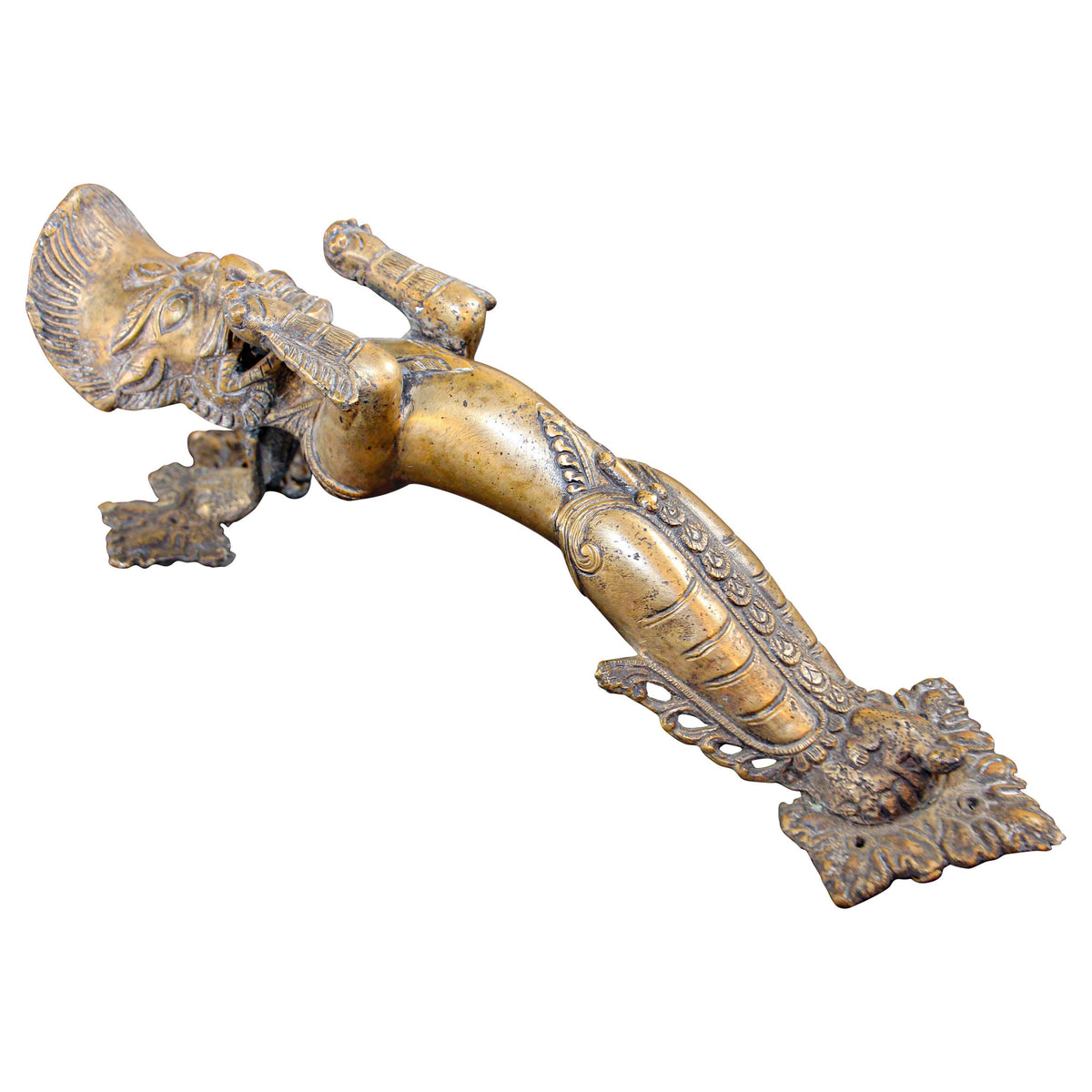Vintage Buddhist Bronze Protector Deity Statue Door Handle — main image