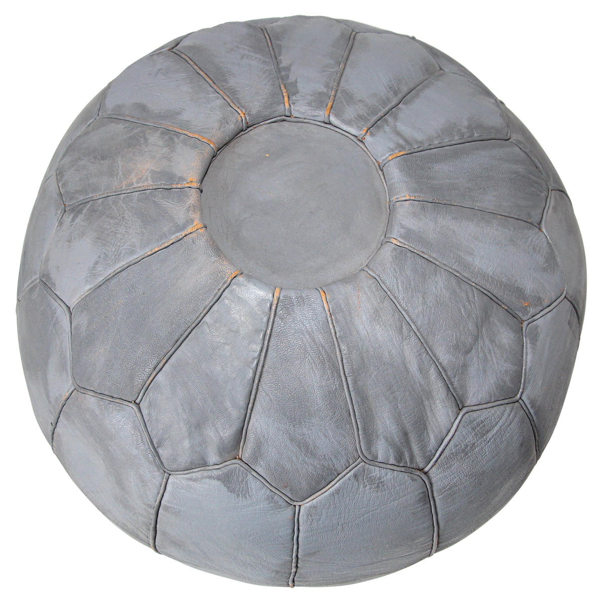 Vintage Moroccan Round Leather Pouf Hand-Tooled in Fez Morocco — main image