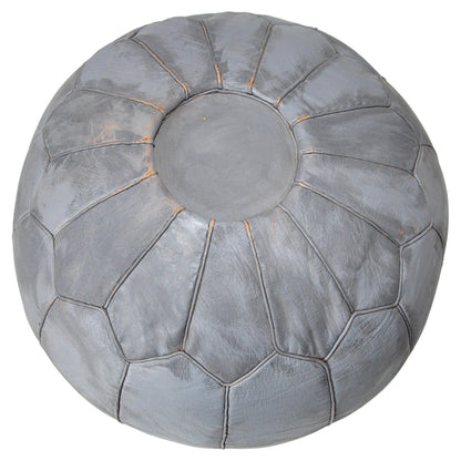 Vintage Moroccan Round Leather Pouf Hand-Tooled in Fez Morocco — main image