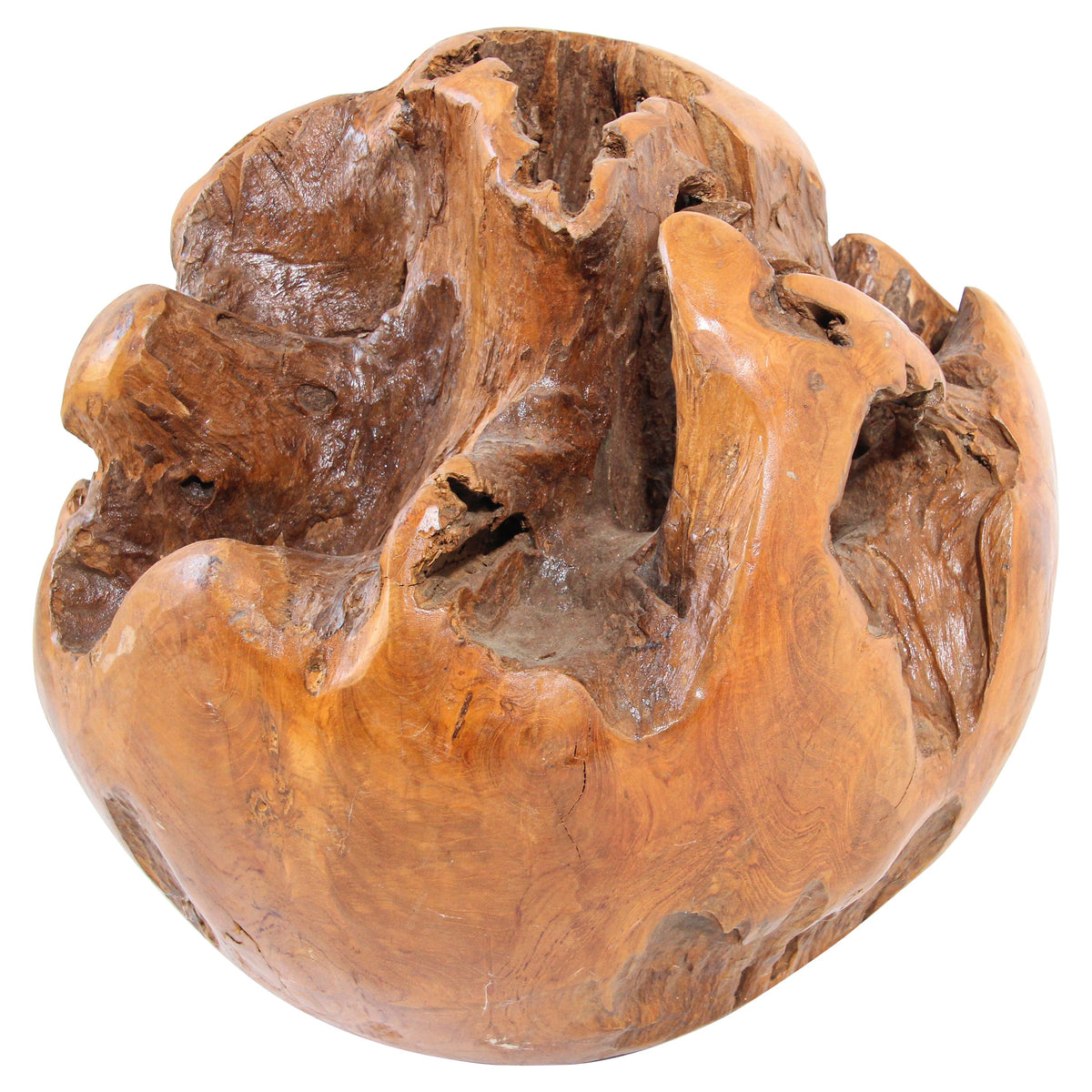 Large Teak Wood Root Hand-Carved Organic Sculpture Sphere — Asia