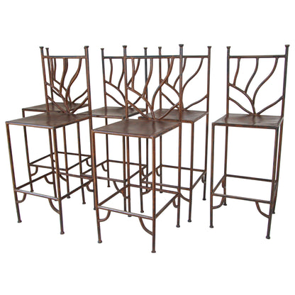 Spanish Wrought Iron Barstools with Back Set of Six — Mexico