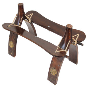 Vintage Egyptian Camel Saddle Stool, Hand-Crafted Wood & Brass