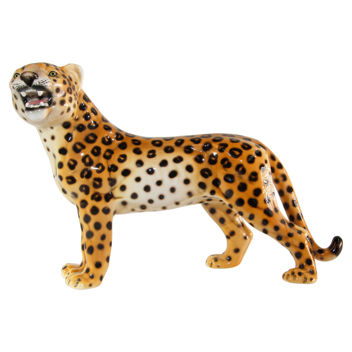 Vintage Italian Mid-Century Glazed Porcelain Leopard Sculpture — Italy